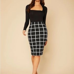 Black and White Plaid Sexy Pencil Skirt